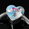 Japanese Bobtail Cat Print Heart Charm Steel Bracelet