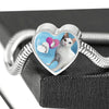 Japanese Bobtail Cat Print Heart Charm Steel Bracelet