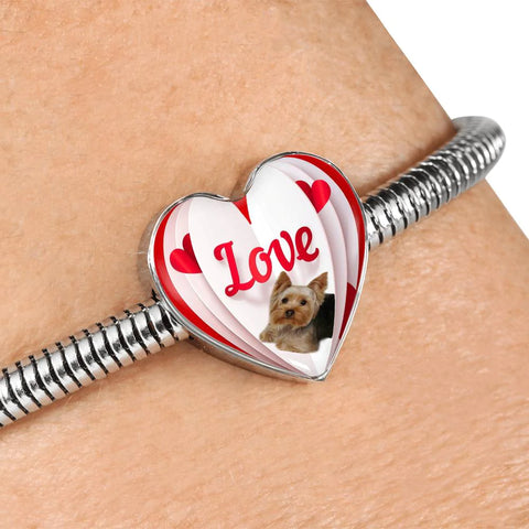 Yorkshire Terrier(Yorkie) Love Print Heart Charm Steel Bracelet