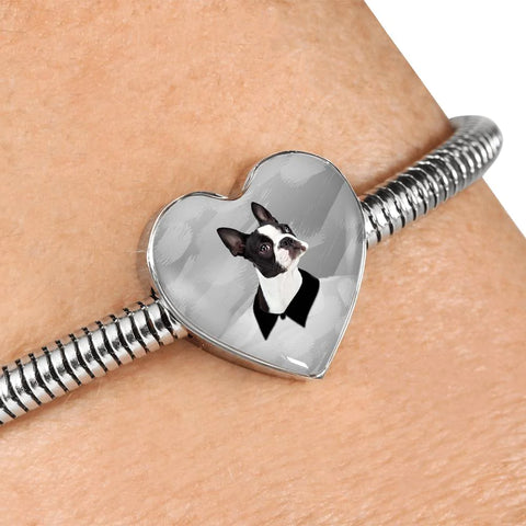 Boston Terrier Print Heart Steel Bracelet