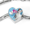 Japanese Bobtail Cat Print Heart Charm Steel Bracelet