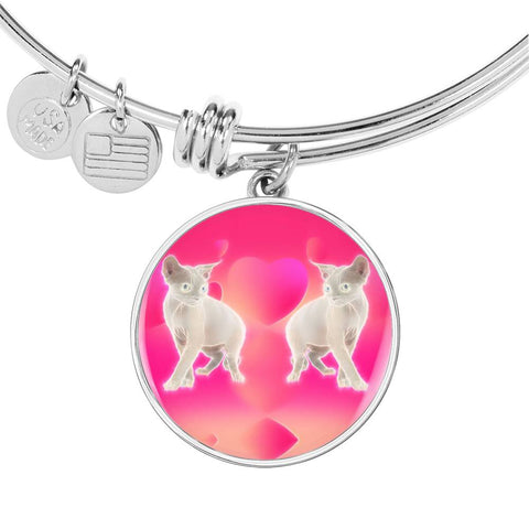 Devon Rex Cat Print Circle Pendant Luxury Bangle