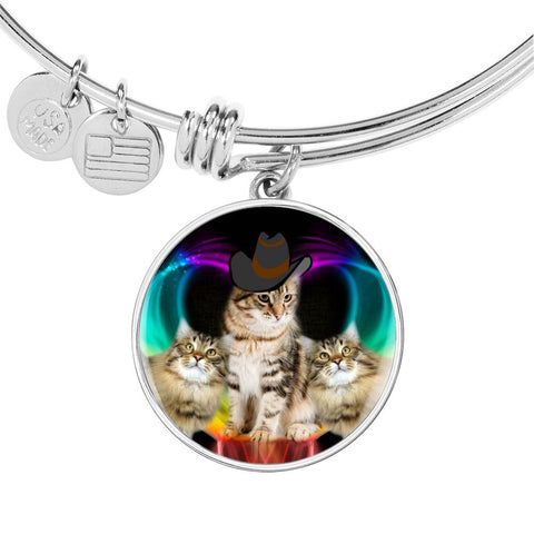 Siberian Cat Print Circle Pendant Luxury Bangle