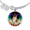 Siberian Cat Print Circle Pendant Luxury Bangle