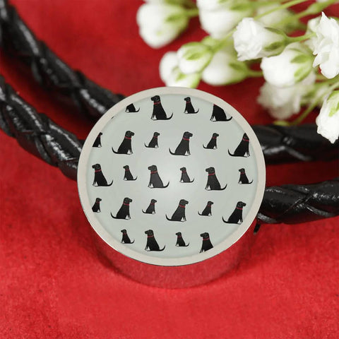 Labrador Retriever Pattern Print Circle Charm Leather Bracelet