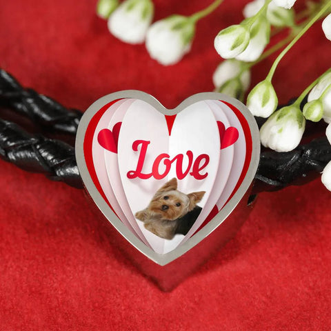 Yorkshire Terrier(Yorkie) Love Print Heart Charm Leather Bracelet