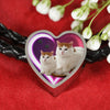 Turkish Van Cat Print Heart Charm Leather Woven Bracelet