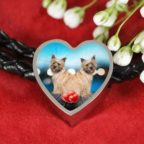 Cairn Terrier Print Heart Charm Leather Bracelet