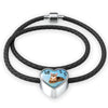 Toyger Cat Print Heart Charm Leather Woven Bracelet