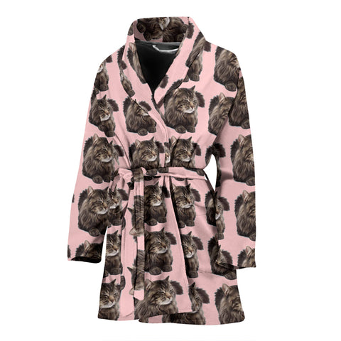 Maine Coon Cat Pattern Print Women's Bath Robe