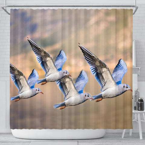 Seagulls Birds Flying Print Shower Curtains