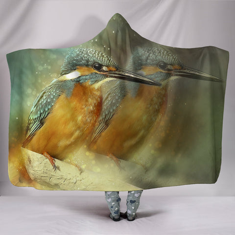 Kingfisher Bird Print Hooded Blanket