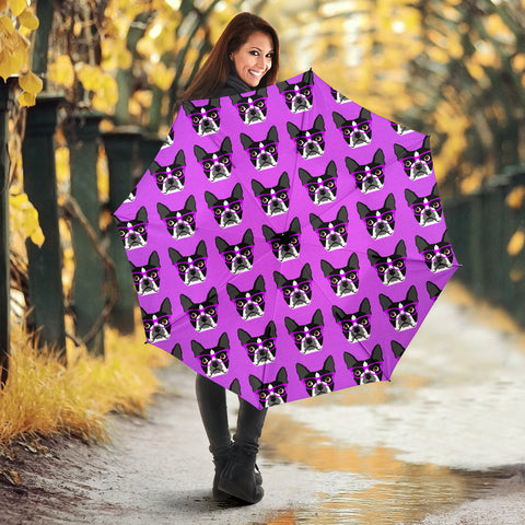 Boston Terrier Dog Glasses Print Umbrellas