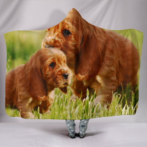 Cute Cocker Spaniel Puppy Print Hooded Blanket