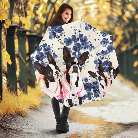 Boston Terrier Flower Print Umbrellas