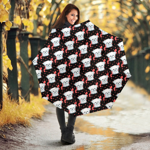 Maltese Dog Heart Pattern Print Umbrellas