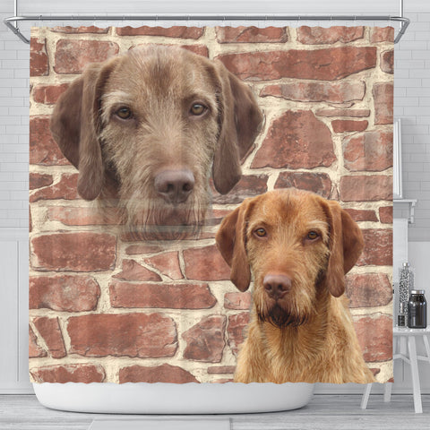 Wirehaired Vizsla On Wall Print Shower Curtains