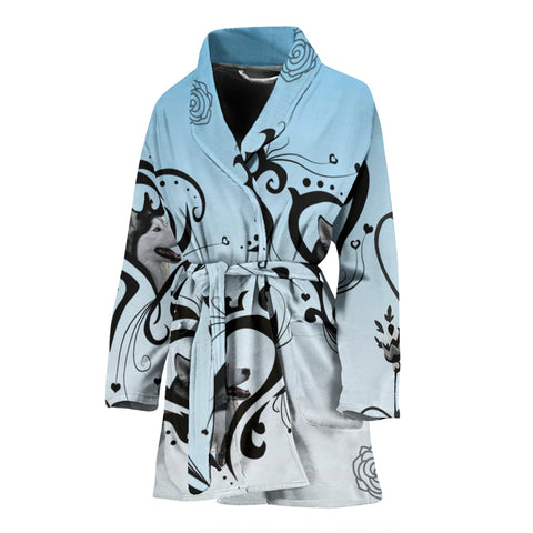 Siberian Husky Print Women's Bath Robe