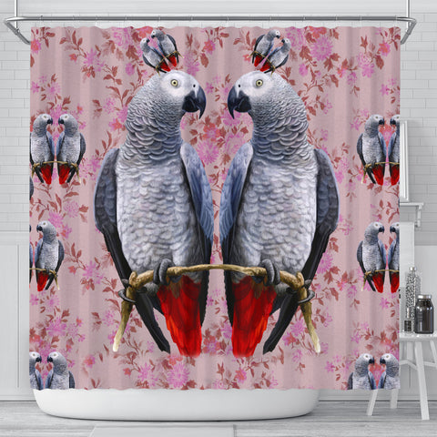 African Grey Parrot Floral Print Shower Curtains