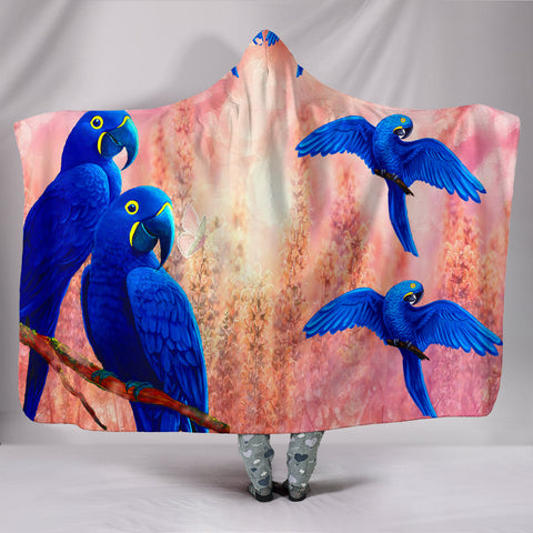 Hyacinth Macaw Parrot Print Hooded Blanket