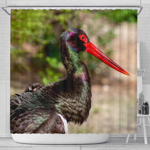 Black Stork Bird Print Shower Curtain