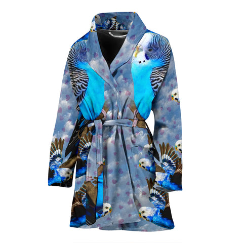 Blue Budgie Bird Print Women's Bath Rob