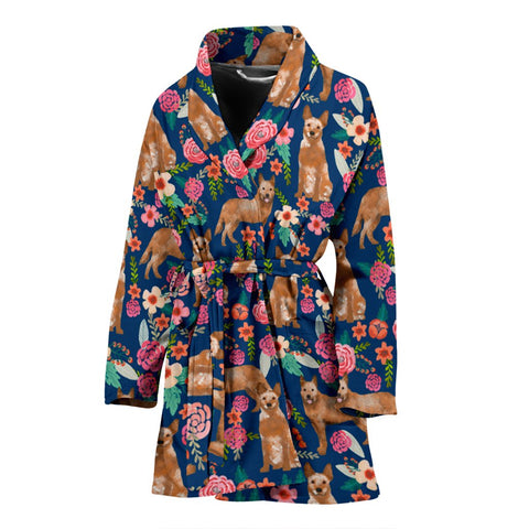 Australian Cattle Dog Floral Print Women's Bath Robe