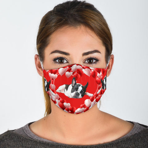 Cute Boston Terrier With Love Bubbles Print Face Mask