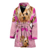 Yorkie On Pink Print Women's Bath Robe