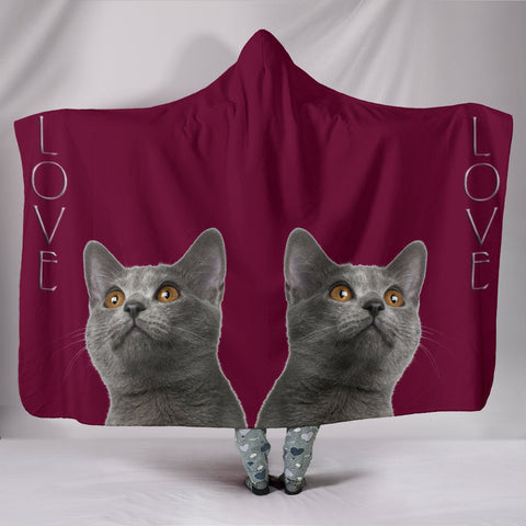 Chartreux Cat Print Hooded Blanket