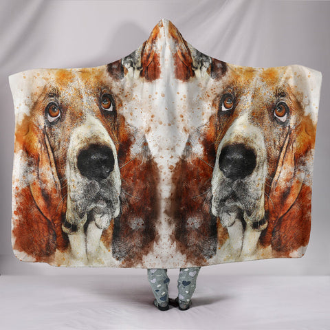 Basset Hound Dog Art Print Hooded Blanket