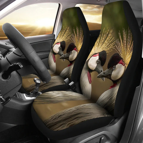 Grey Crowned Crane Bird Print Car Seat Covers