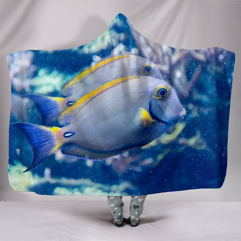 Grey And Yellow Tang Fish Print Hooded Blanket