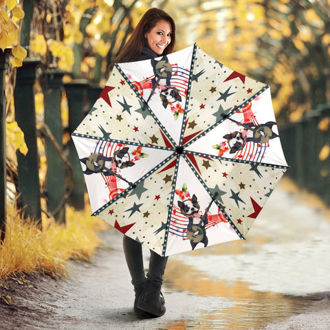 Boston Terrier With Guitar Print Umbrellas