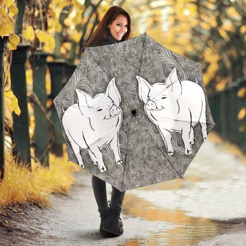 Large White Pig Print Umbrellas