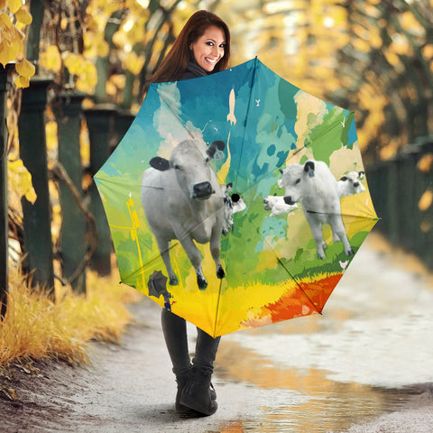 British White Cattle (Cow) Print Umbrellas