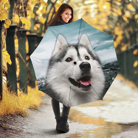 Laughing Alaskan Malamute Print Umbrellas