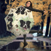 Border Collie On Flower Print Umbrellas