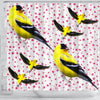 American Goldfinch Bird On Hearts Print Shower Curtains