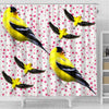 American Goldfinch Bird On Hearts Print Shower Curtains